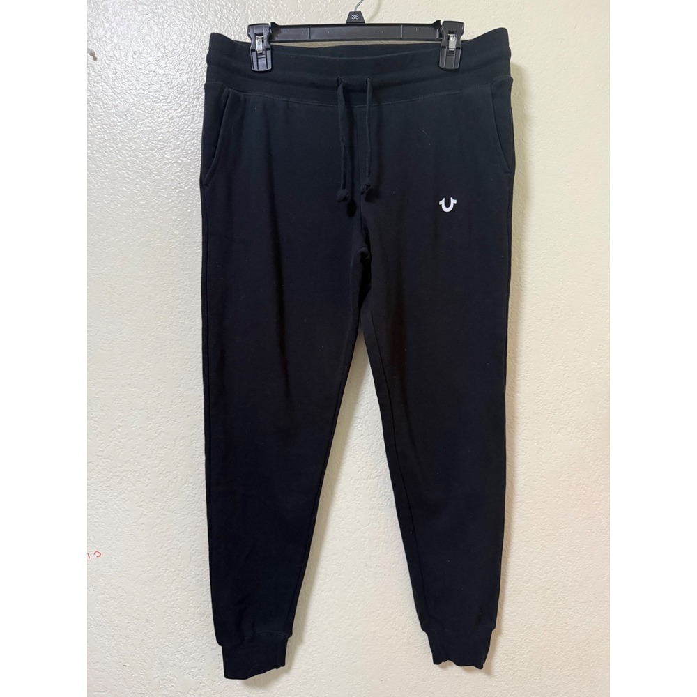True Religion Mens HS Jogger Black Fleece Sweatpants Horseshoe Logo Size 36